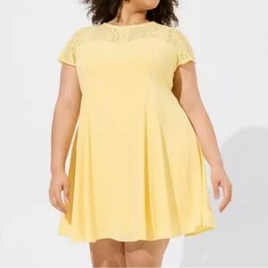 Mini Washable Gauze Lace Yoke Trapeze Dress